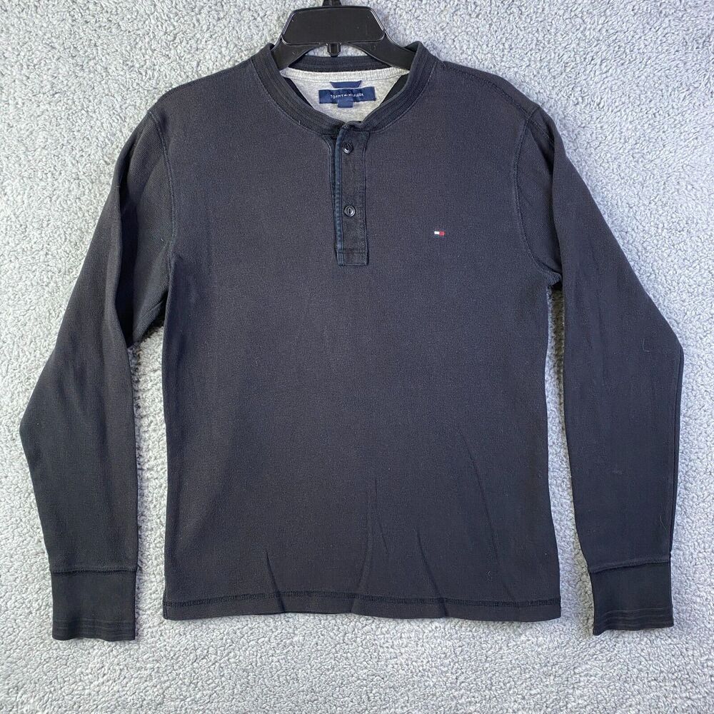 Tommy Hilfiger Mens Sweatshirt Size Medium Black Long Sleeve Thermal 100% Cotton
